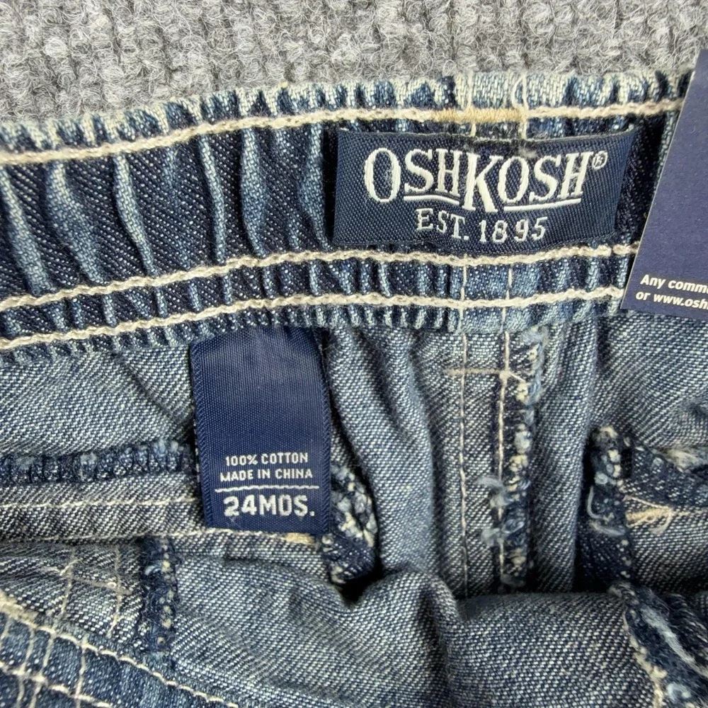 Vtg OshKosh B'gosh Shorts Boys 24M Blue Denim Cargo Elastic Waist Casual Summer